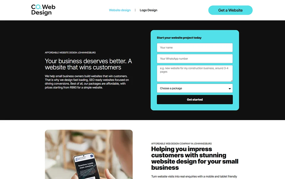 Company Web Design Johannesburg's most affordable website design company for once-off packages, starting at just R990.